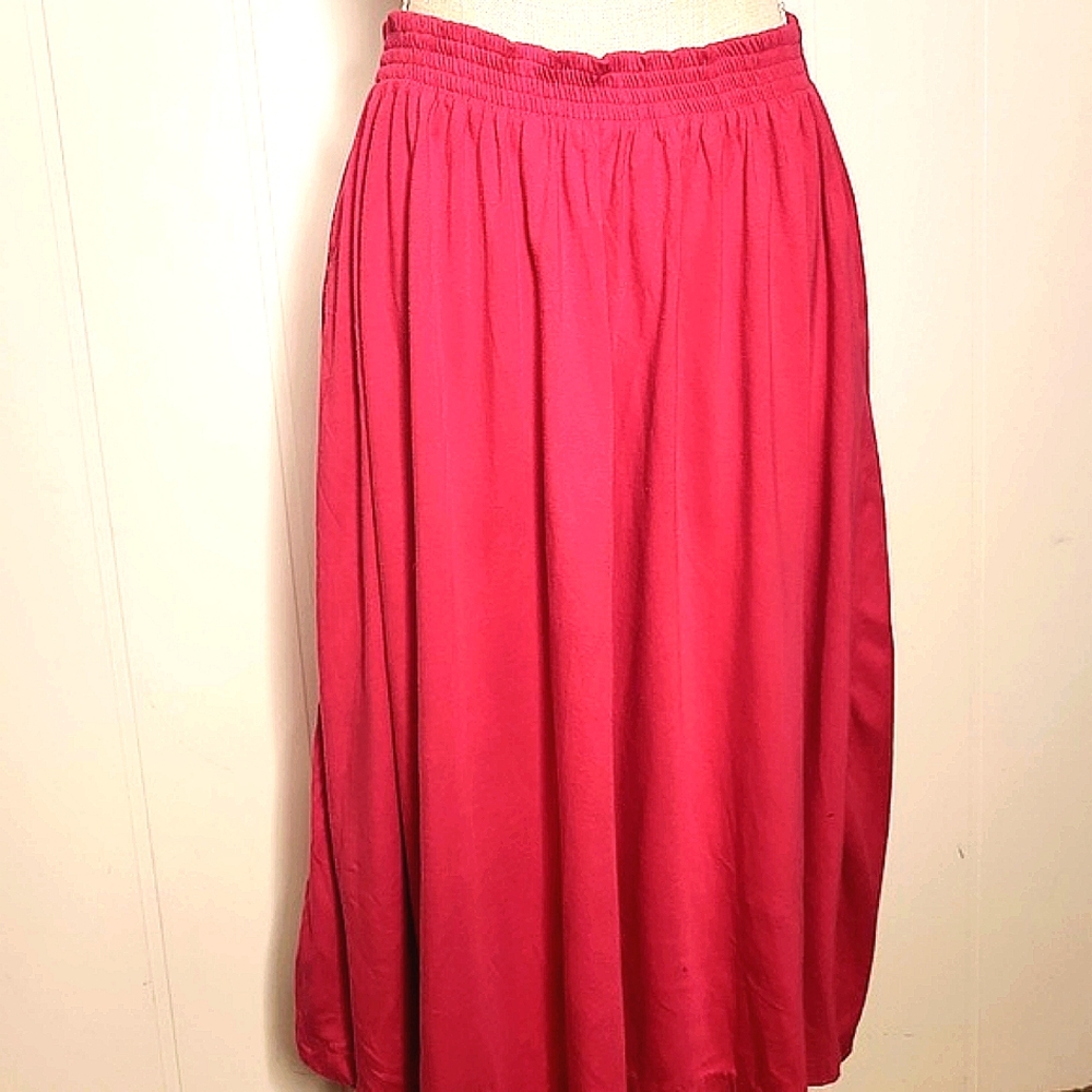 Vintage Erika & Co pink  flowy jersey knit Whimsy midi length circle skirt